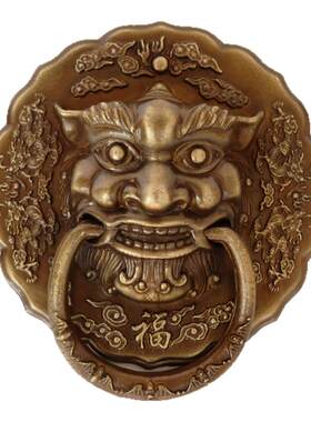 仿古纯铜兽头门环中式狮子头虎头麒麟大门把手复古木门拉环拉手