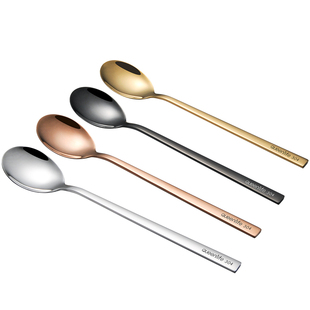 韩式304不锈钢勺子 长柄拌饭勺吃饭勺子家用成人创意镀金勺搅拌勺