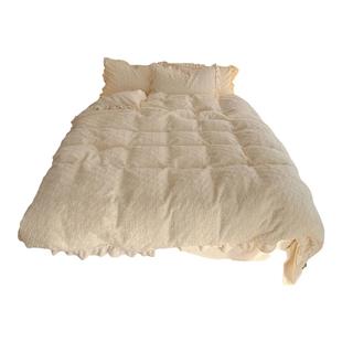 奶油白｜干净白色玫瑰花边加厚兔兔绒四件套仙女牛奶绒法莱绒床单