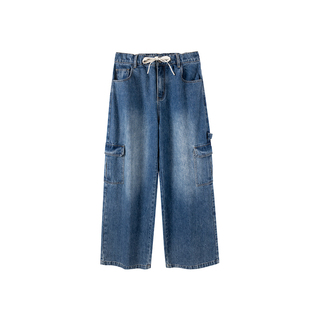 晶咕白标DADATATA工装口袋牛仔裤女高腰宽松大码阔腿裤