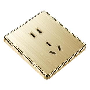 国际电工86型香槟金色拉丝一开双控斜五孔插座带开关面板16A三孔