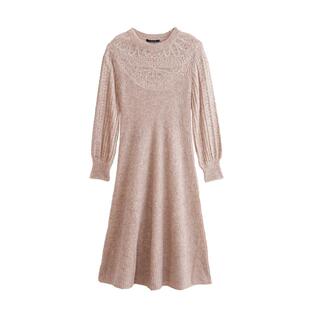 vilan/慧兰镂空圆领连衣裙女高腰2025新款中长款羊毛女装裙子