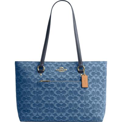 【礼物】COACH/蔻驰奥莱女士经典标志丹宁布STATION托特包