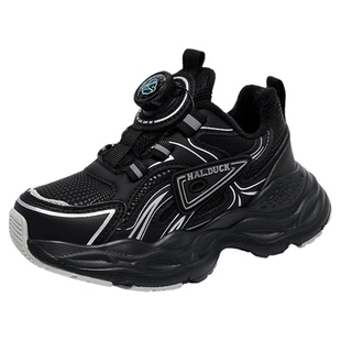 小黄鸭男童黑色运动鞋2025新款冬季加绒保暖旋转扣儿童二棉鞋子潮