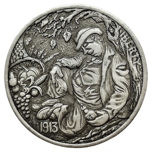 乡野农夫系列流浪币 深雕流浪者硬币创意五美分一美元鹰洋银元