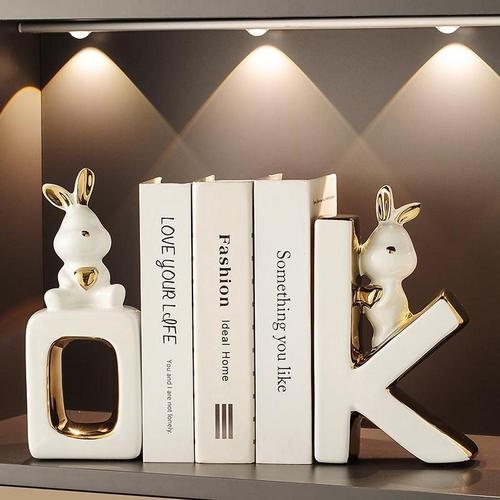 创意可爱兔子书档摆件现代家居桌面酒柜装饰品电视柜书房摆设靠书