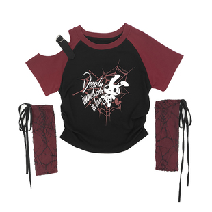 [限时7折]猫愿原创【深陷情网】Y2K露肩上衣套装T恤半身裙亚短袖