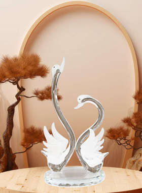 水晶天鹅摆件一对客厅新房电视酒柜装饰品创意爱情鸟轻奢乔迁