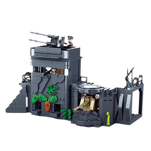 世界大战场景模型战争堡垒碉堡大炮摩托登陆男孩军事城堡积木玩具