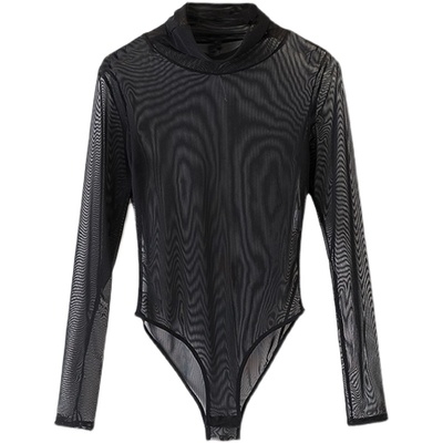 长袖欧美薄款网纱弹力女连体T恤