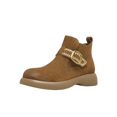 天美意复古厚底户外休闲时装靴女鞋子加绒工装靴短靴2025冬季新款