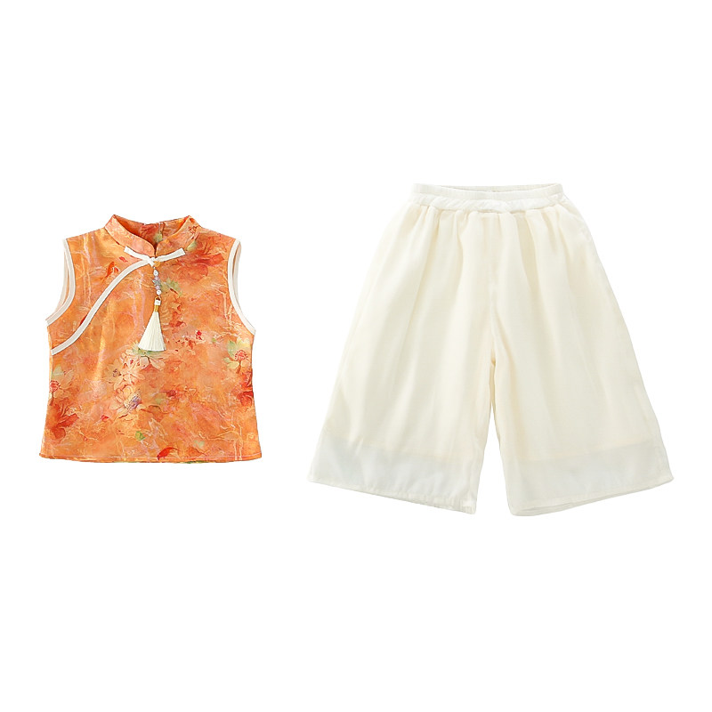 女童国风演出套装夏季新中式表演服两件套唐装汉服端午节纳福衣服