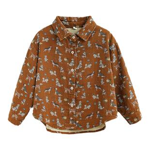 砚台家童装森系婴儿长袖衬衫春季新款儿童卡通印花衬衣男女童上衣