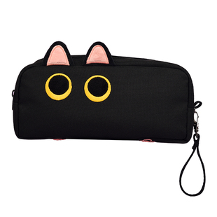 弘典大容量笔袋初中女生文具笔盒男孩2024新款文具袋女孩版文具笔袋大学生用黑色喵小豆毛绒铅笔袋猫咪高颜值