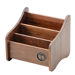 桌面整理杂物收纳盒黑胡桃木实木茶几遥控器笔筒办公文具收纳架