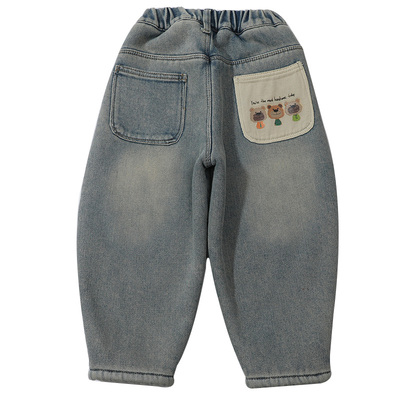 女童加绒牛仔裤3025冬季新款羊羔绒加绒加厚裤子北方一条过冬长裤