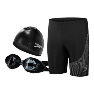 speedo速比涛泳裤男士防尴尬五分专业训游泳装备泳镜泳帽三件套全