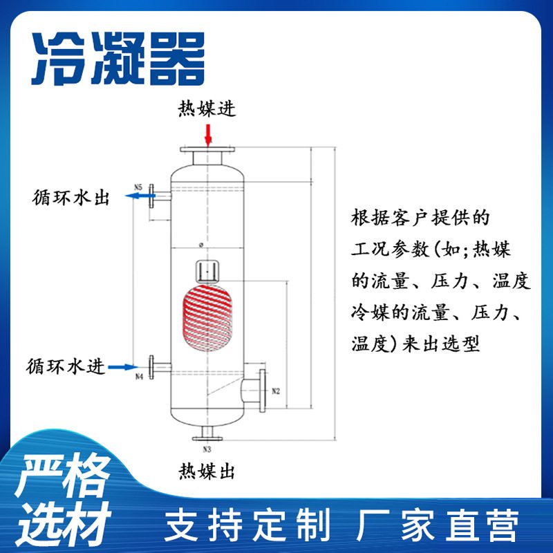 奥氏体不锈钢冷凝器 管壳式螺旋缠绕蒙乃尔合金冷凝器厂家