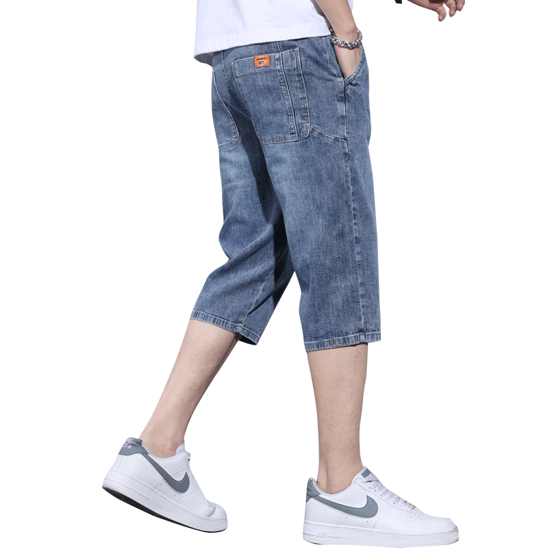 罗蒙牛仔短裤男夏季薄款7分裤潮牌宽松直筒中裤夏天男士七分裤子