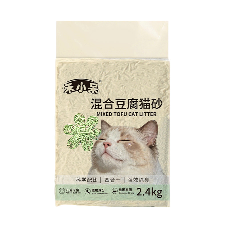 混合猫砂豆腐砂高效结团不沾底近无尘植物抑菌除臭可冲厕奶香绿茶