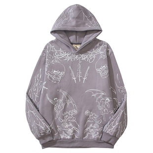 美式复古revenge卫衣男士秋冬季fog高街ins暗黑涂鸦连帽衫外套女
