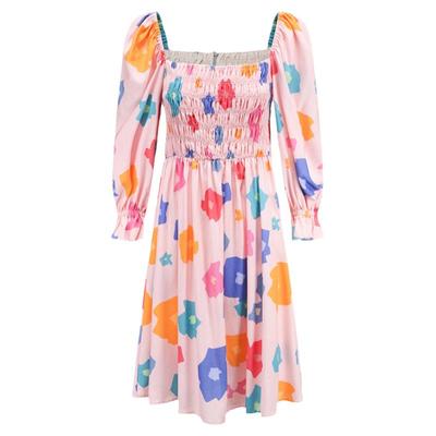 tanni甜美纯棉方领中长款连衣裙