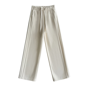 米白色醋酸羊毛阔腿裤女秋冬加绒加厚高腰显瘦垂感窄版直筒西装裤