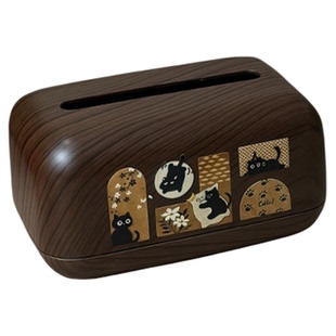 木纹可爱猫咪纸巾盒家用客厅桌面收纳盒抽纸盒高档茶几轻奢高级感