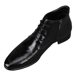 2025新款高帮系带切尔西男士休闲皮鞋商务正装尖头拉链真皮靴子潮