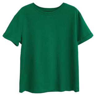 夏季新品！后背小熊翻边太空棉短袖T恤女夏宽松休闲柔软亲肤上衣