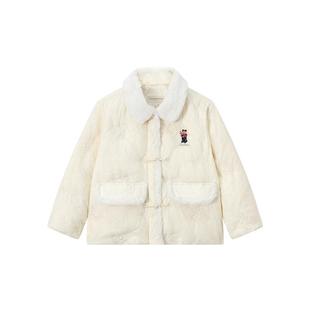 TeenieWeenie Kids小熊童装26新年国风女童翻领盘扣绣花90羽绒服
