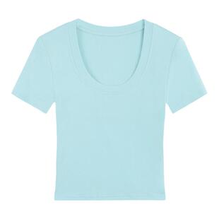 MULVAN 大U领短袖T恤女夏修身显瘦心机露背高腰短款辣妹上衣