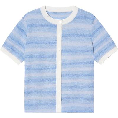 诗篇专选锻染渐变短袖圆领显瘦轻薄透气开衫上衣2025夏季新款