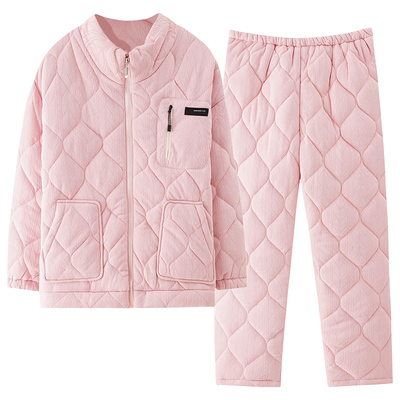 浪莎纯棉夹棉睡衣女保暖加厚套装