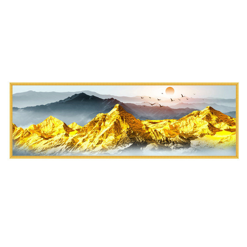 卧室床头装饰画背靠金山客厅旭日东升山水画靠山图风水招财自粘贴