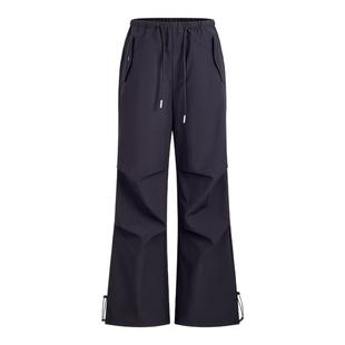 A21女装松紧腰抽绳长裤休闲裤高腰伞兵裤工装裤半橡筋腰阔腿裤子