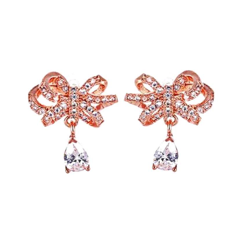 韩国百搭奥地利水晶蝴蝶结水滴耳钉耳环新娘饰品甜美韩版气质耳饰