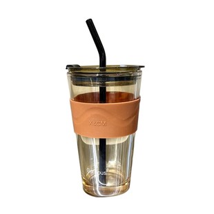 ins高颜值新款咖啡杯玻璃杯子水杯北极光吸管杯大容量带盖竹节杯