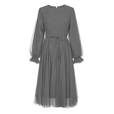 s.deer法式网纱灯笼袖连衣裙