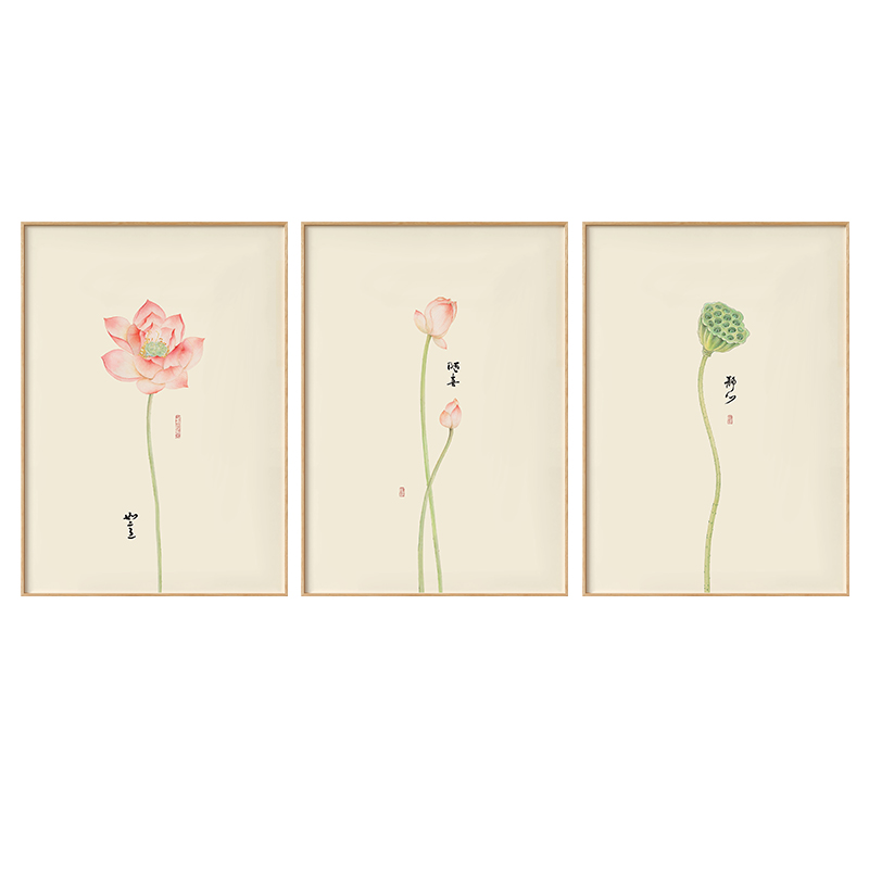 墙蛙客厅新中式荷花挂画