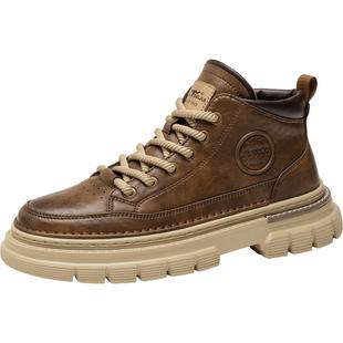 公牛世家马丁靴男款2025新款冬季厚底高帮工装男鞋英伦增高靴子男