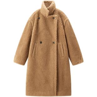 太平鸟甄绒系列经典泰迪卷卷质感羊驼颗粒绒大衣廓形直筒毛呢外套