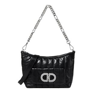 迪桑娜女包DD车花绗缝菱格链条包小方包单肩斜挎包真皮腋下包b