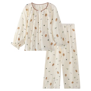 月子服纯棉春秋款产后女士夏季小熊孕妇哺乳睡衣女款2026新款春装