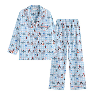 侘町2024年新款海底世界长袖睡衣女春秋款可外穿纯棉家居服秋季