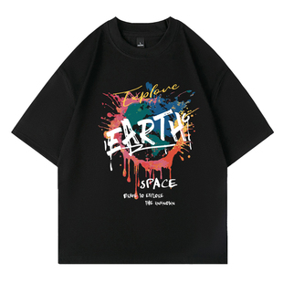 NASA联名夏季纯棉短袖t恤男女同款美式宽松上衣服情侣百搭打底衫