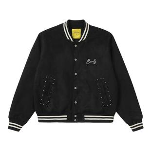 Candymade2025秋冬蛇logo系列logo钢印铆钉麂皮黑色宽松棒球服