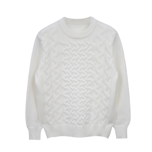 老钱风男装高级商务白色针织衫男款休闲加厚复古绞花毛衣男款冬季