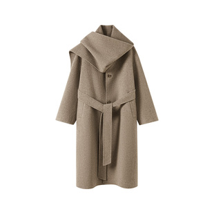 CROWNLESS未冕25冬新品羊毛双面呢一体式多穿造型围巾领长大衣女
