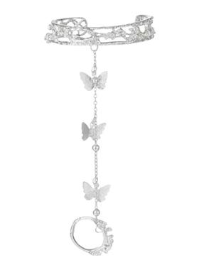 异域风复古流苏一体蝴蝶戒指手链